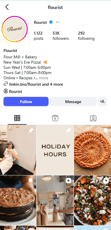 Instagram profile screenshot for Flourist from the Ascenteers site