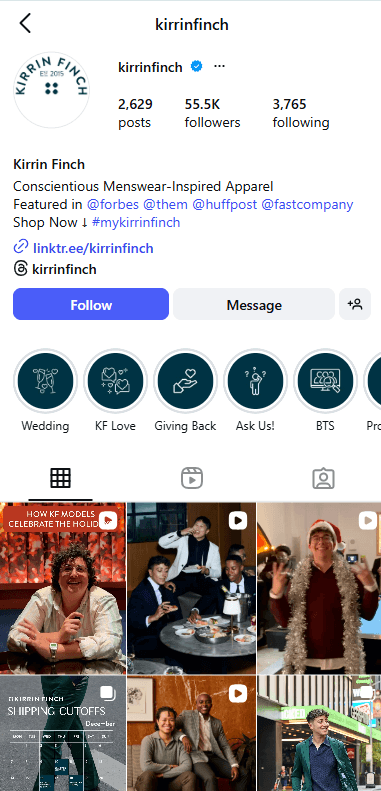 Instagram profile screenshot for Kirrin Finch from the Ascenteers site